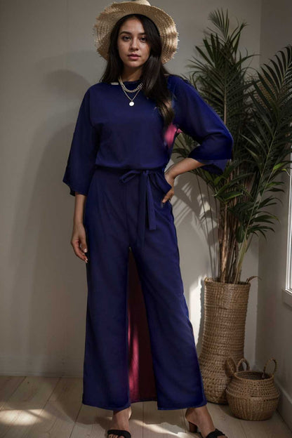 solid color one shoulder short sleeve jumpsuit 105005