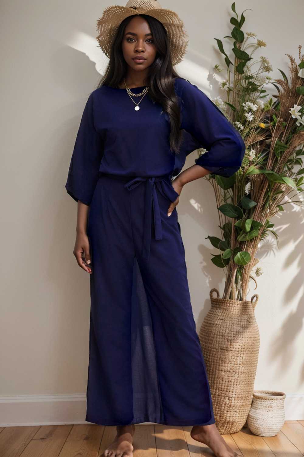 solid color one shoulder short sleeve jumpsuit 110167