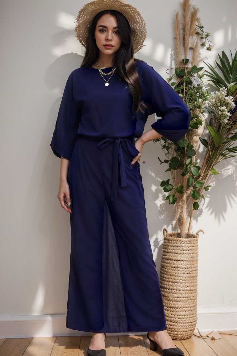 solid color one shoulder short sleeve jumpsuit 110166