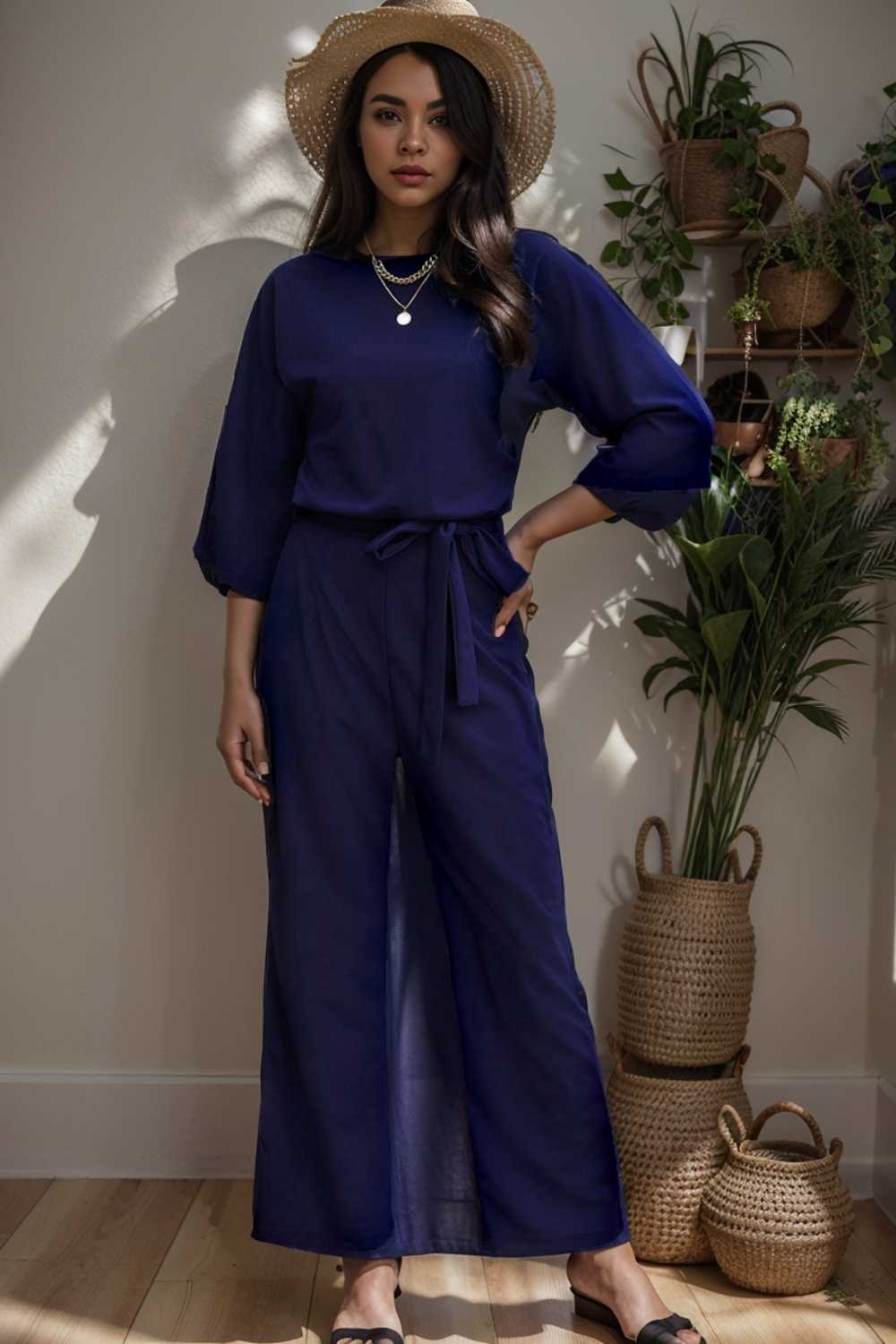 solid color one shoulder short sleeve jumpsuit 110165