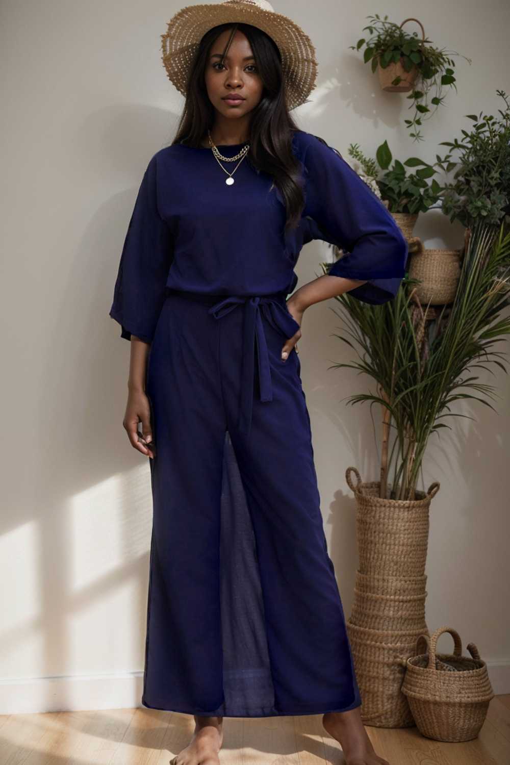 solid color one shoulder short sleeve jumpsuit 110163