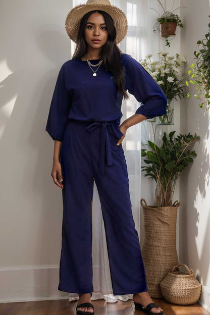 solid color one shoulder short sleeve jumpsuit 110160