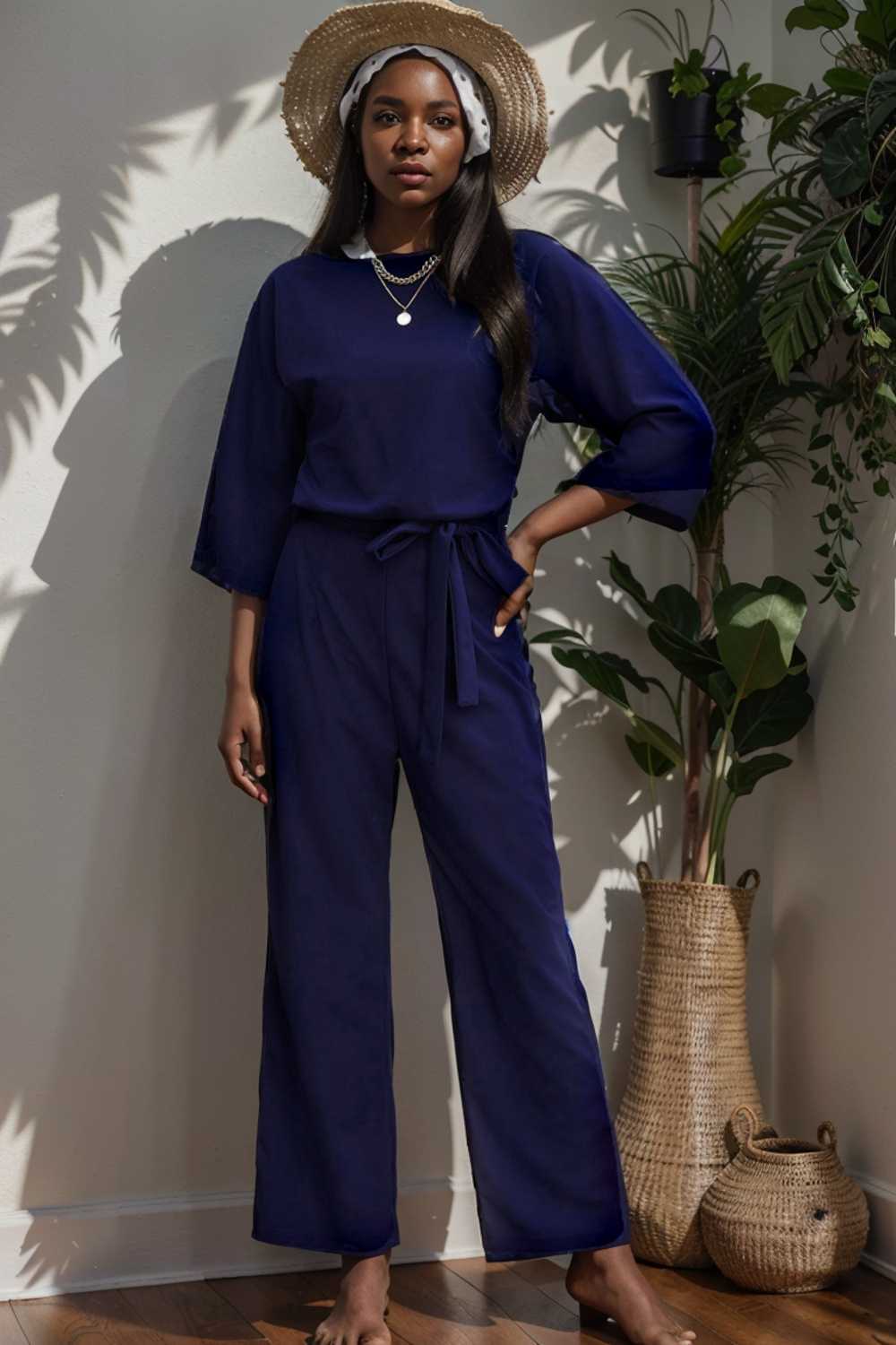solid color one shoulder short sleeve jumpsuit 110159