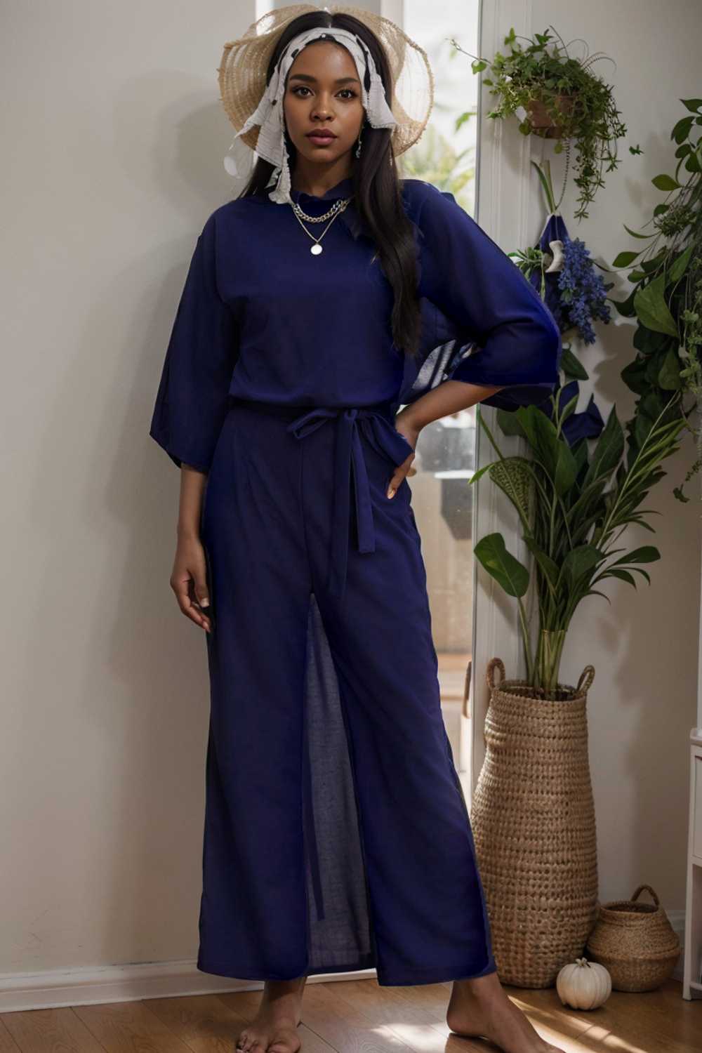 solid color one shoulder short sleeve jumpsuit 110158