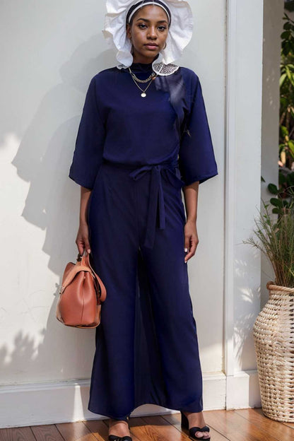 solid color one shoulder short sleeve jumpsuit 105003