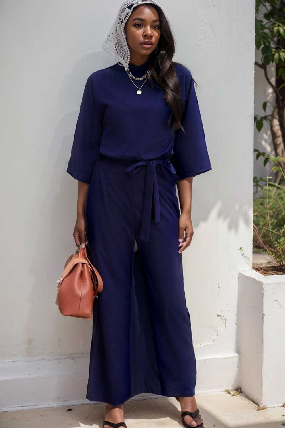 solid color one shoulder short sleeve jumpsuit 110152