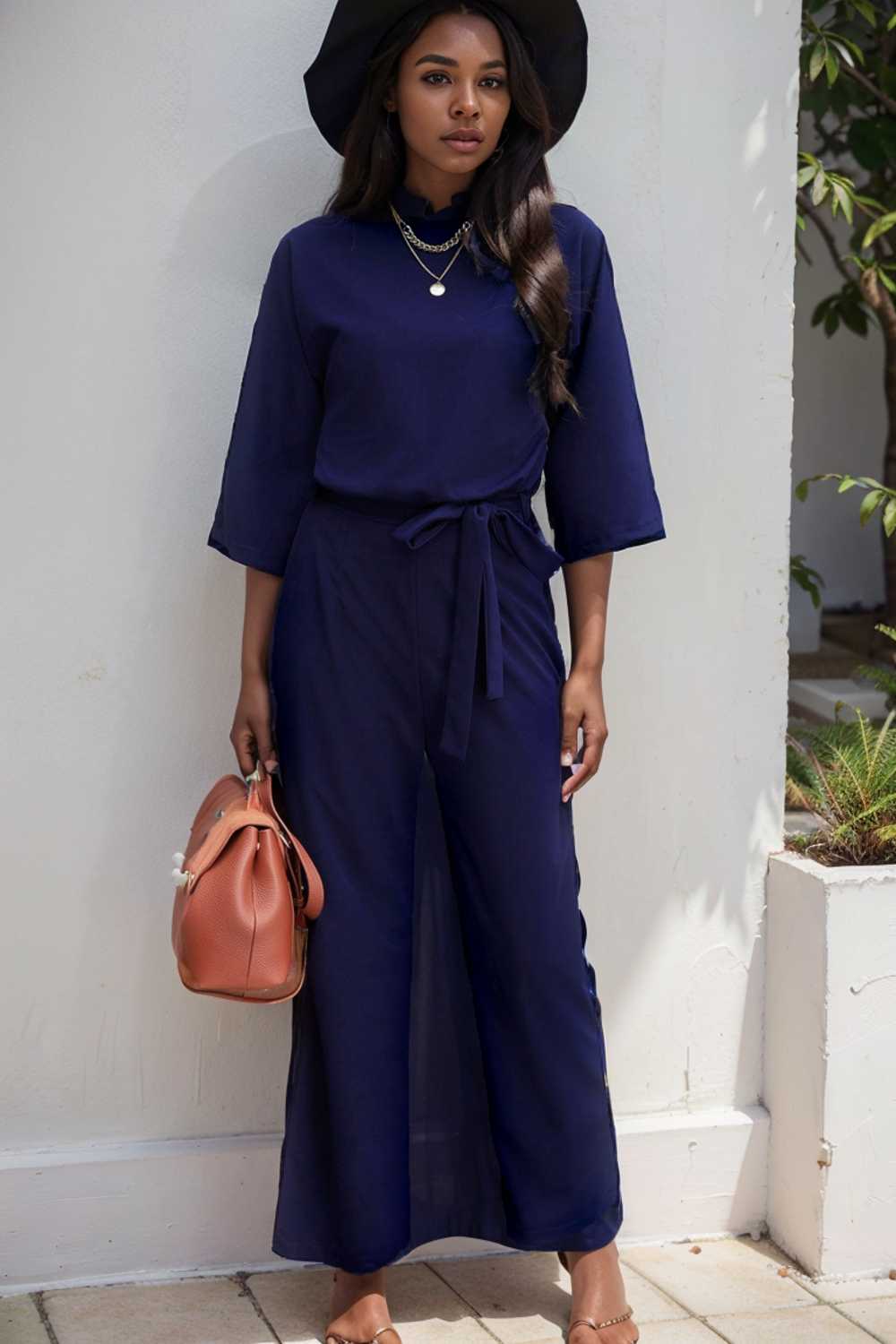 solid color one shoulder short sleeve jumpsuit 110151