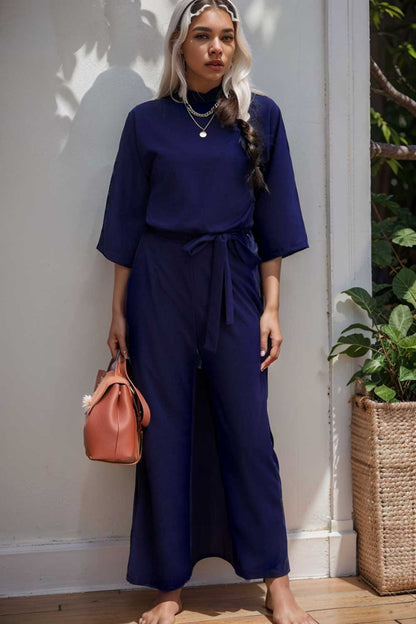 solid color one shoulder short sleeve jumpsuit 110150