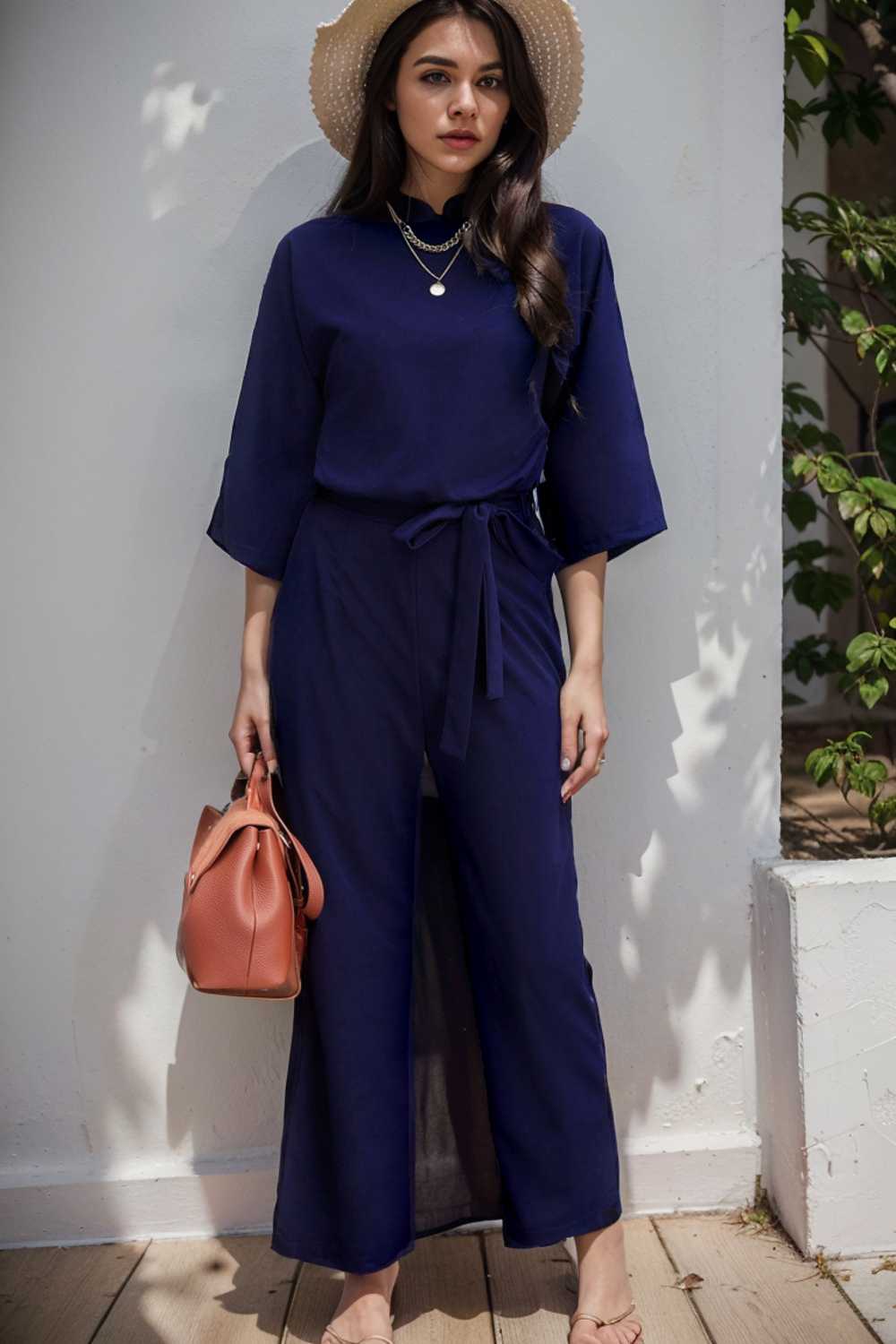 solid color one shoulder short sleeve jumpsuit 110142