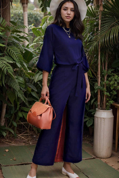 solid color one shoulder short sleeve jumpsuit 104996