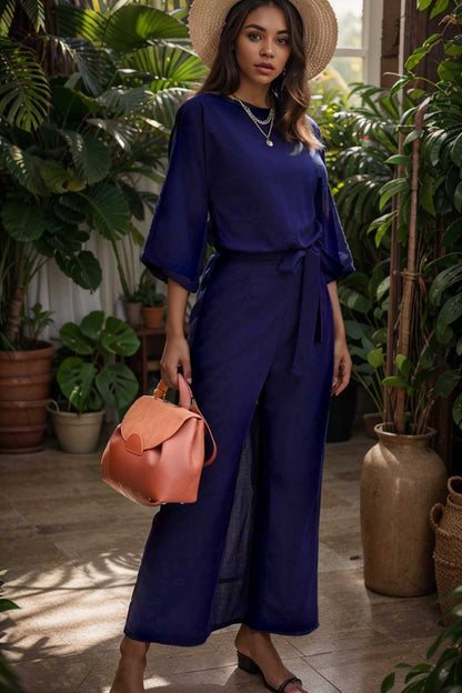 solid color one shoulder short sleeve jumpsuit 110132