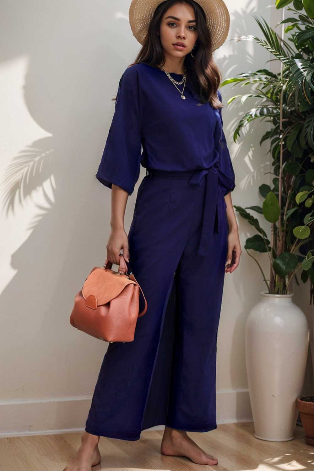 solid color one shoulder short sleeve jumpsuit 110131