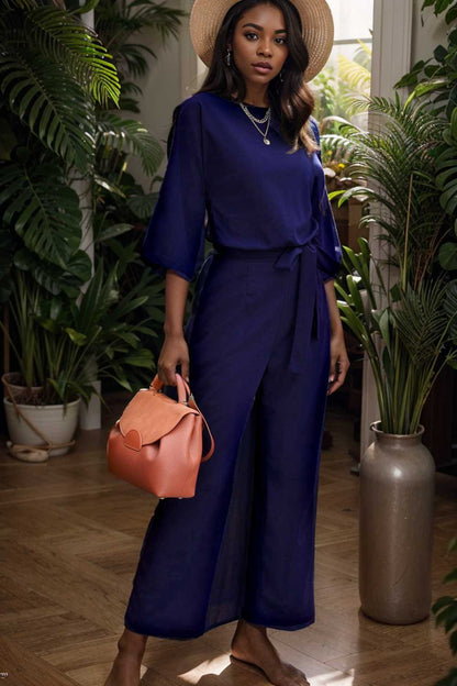 solid color one shoulder short sleeve jumpsuit 110123