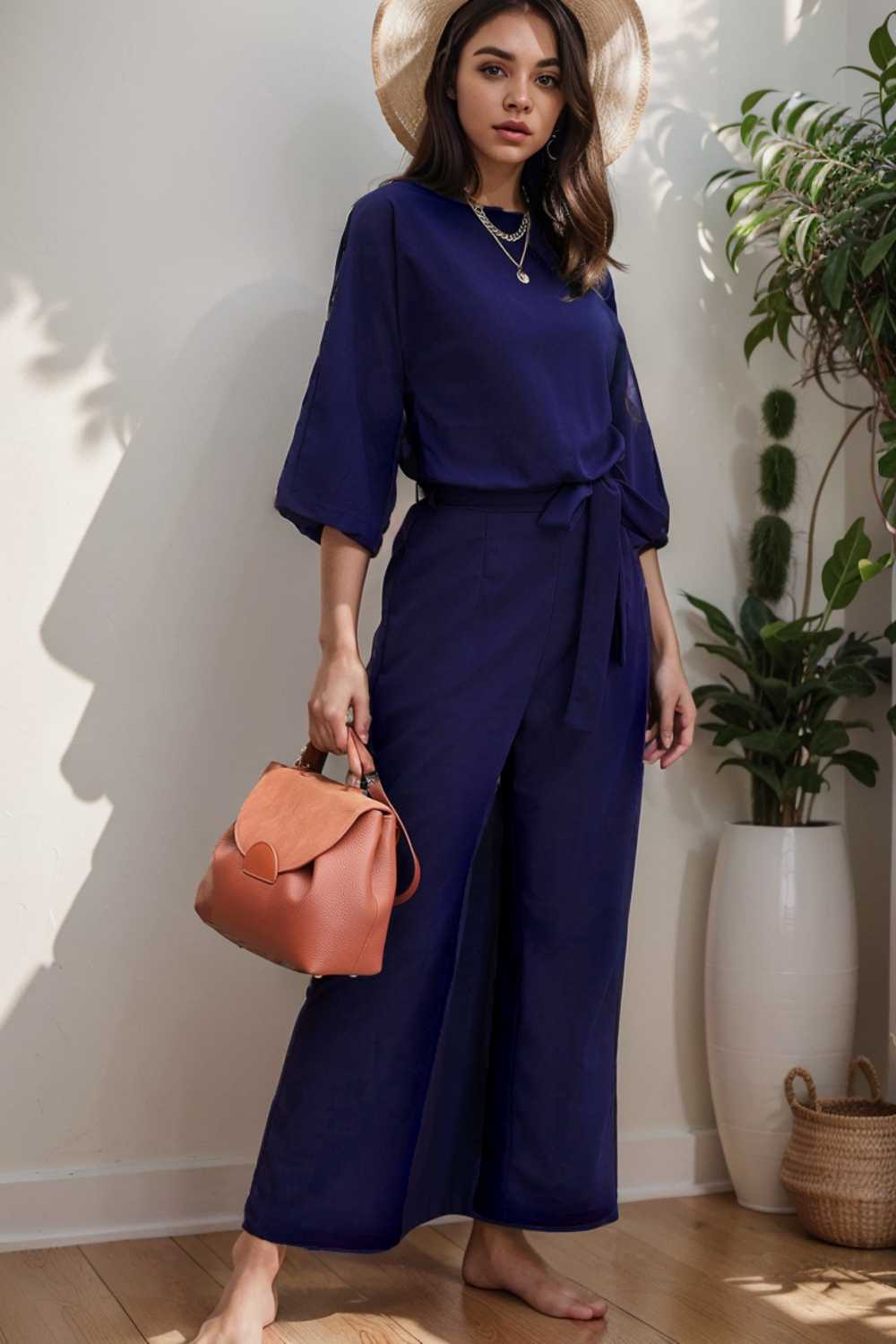 solid color one shoulder short sleeve jumpsuit 110120