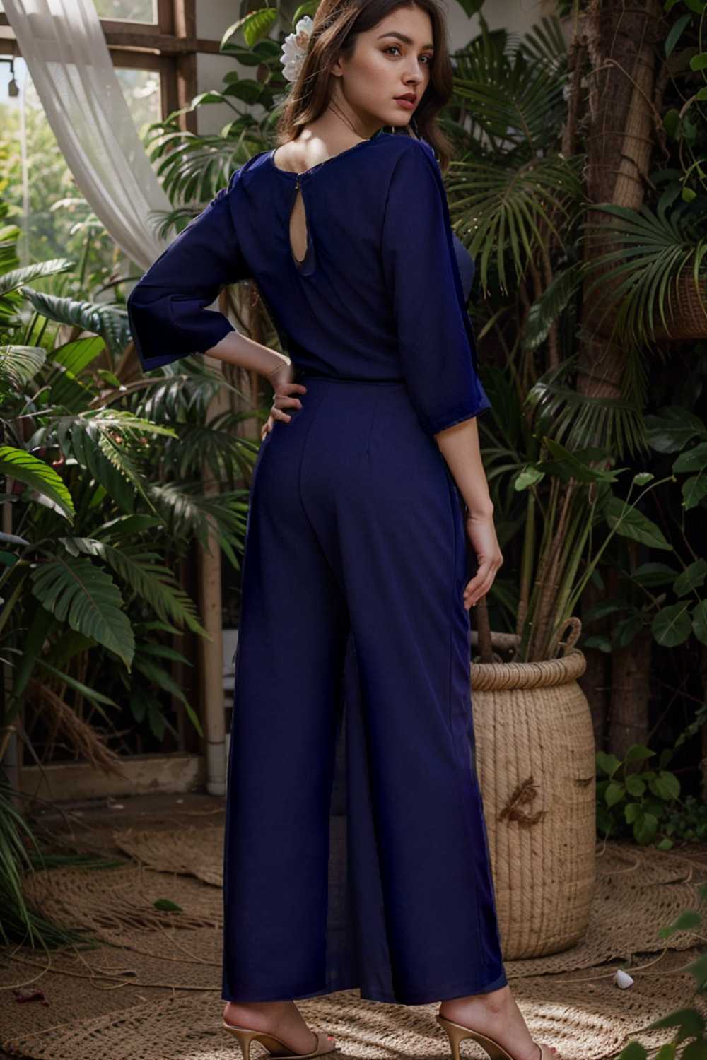 solid color one shoulder short sleeve jumpsuit 110114