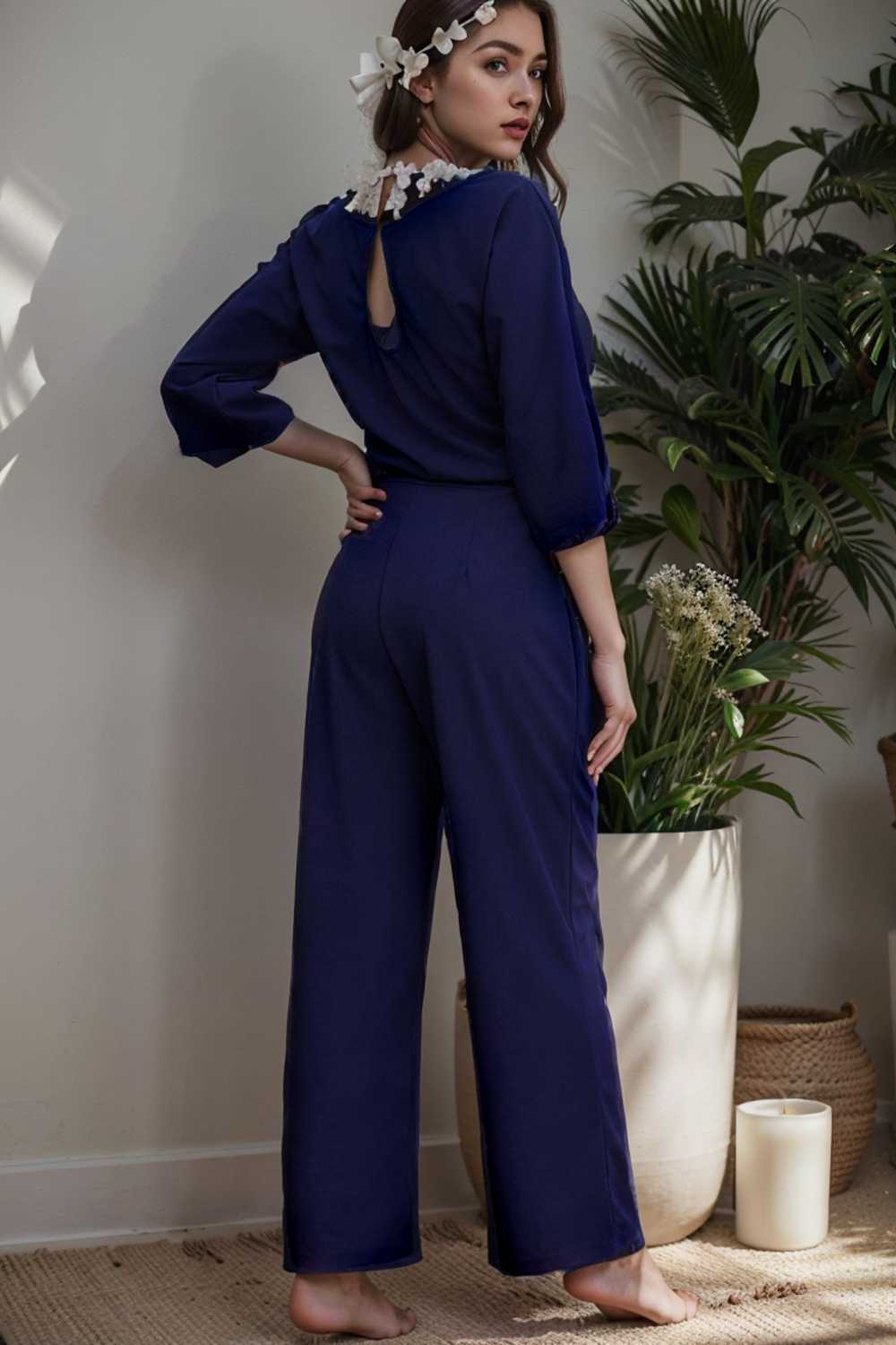 solid color one shoulder short sleeve jumpsuit 110111