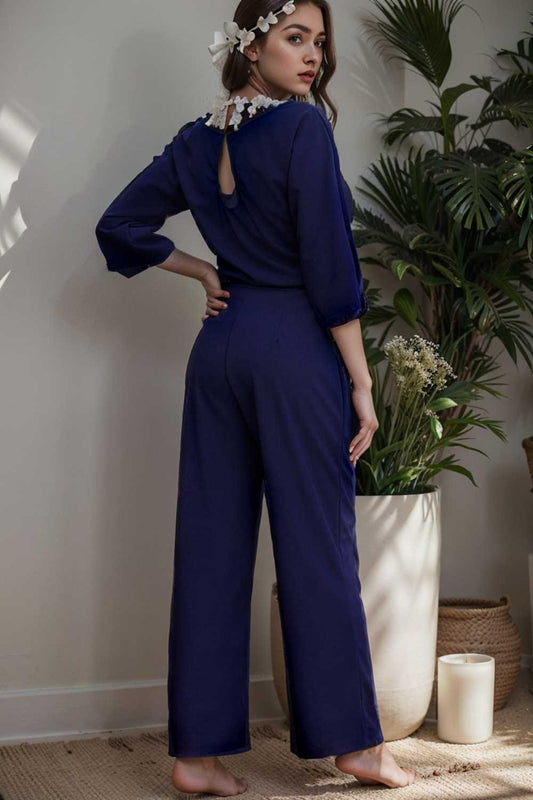 solid color one shoulder short sleeve jumpsuit 110111