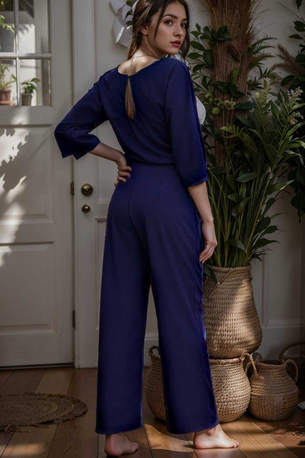 solid color one shoulder short sleeve jumpsuit 112206