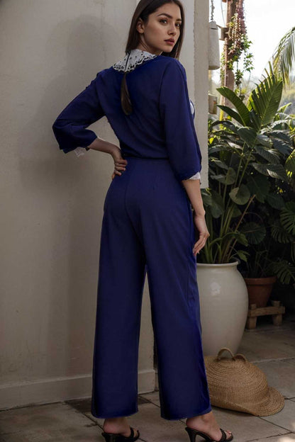solid color one shoulder short sleeve jumpsuit 112201