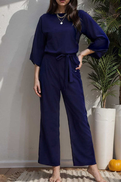 solid color one shoulder short sleeve jumpsuit 112200