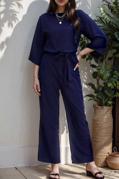 solid color one shoulder short sleeve jumpsuit 108438