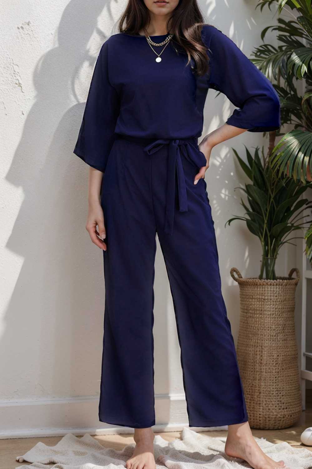 solid color one shoulder short sleeve jumpsuit 104981