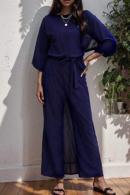 solid color one shoulder short sleeve jumpsuit 112195