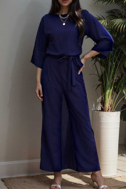 solid color one shoulder short sleeve jumpsuit 112191