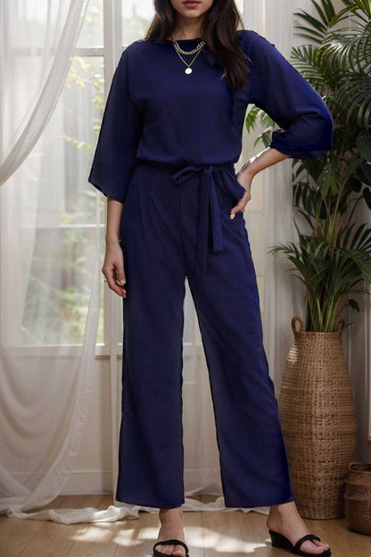 solid color one shoulder short sleeve jumpsuit 112185