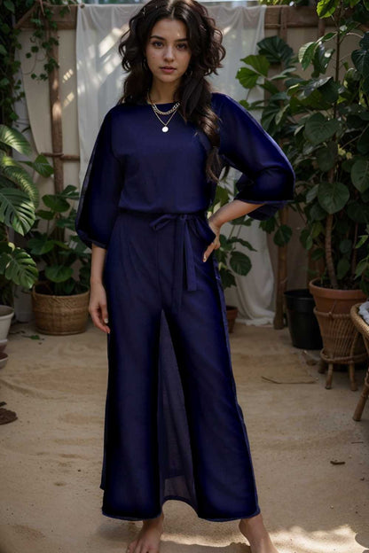 solid color one shoulder short sleeve jumpsuit 104974