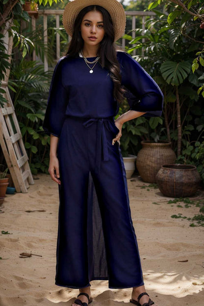 solid color one shoulder short sleeve jumpsuit 112176
