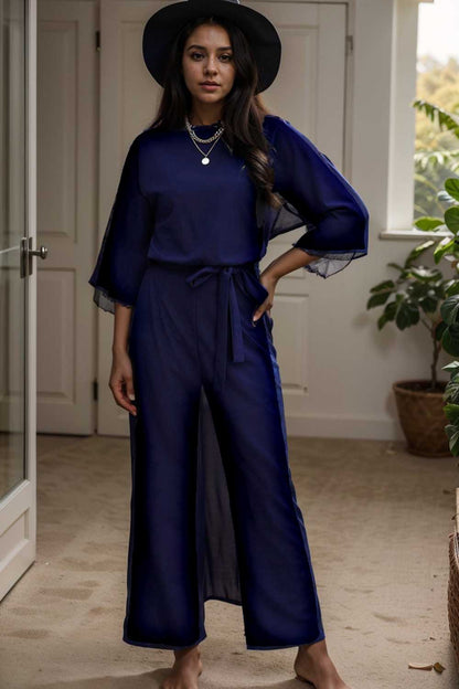 solid color one shoulder short sleeve jumpsuit 104973