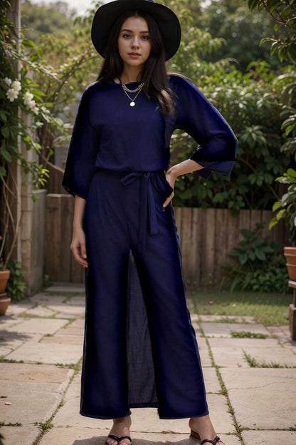 solid color one shoulder short sleeve jumpsuit 104972