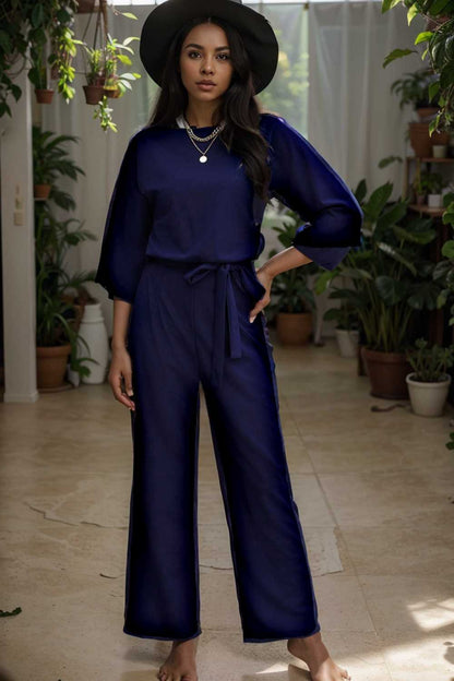 solid color one shoulder short sleeve jumpsuit 112170