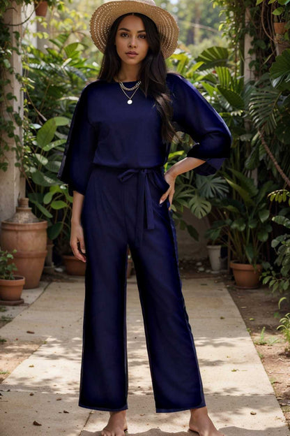 solid color one shoulder short sleeve jumpsuit 112169