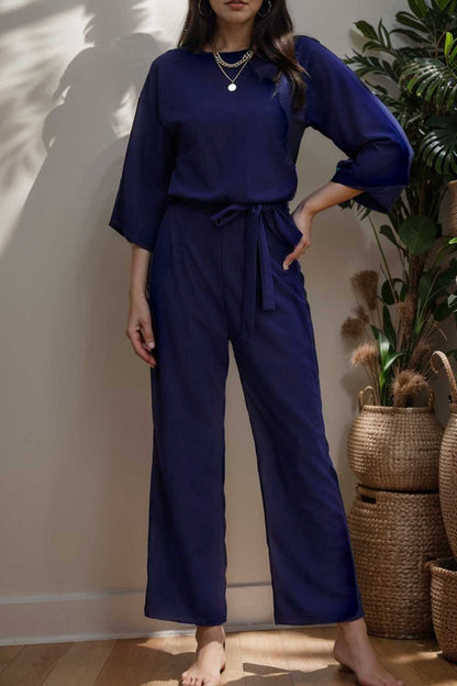 solid color one shoulder short sleeve jumpsuit 104969