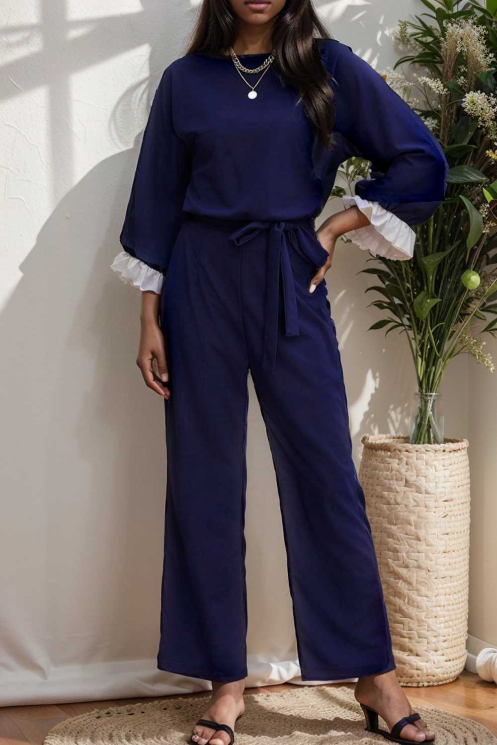 solid color one shoulder short sleeve jumpsuit 112163