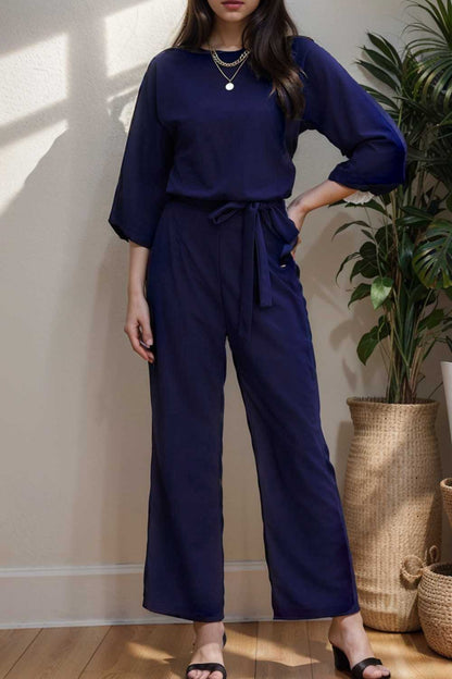 solid color one shoulder short sleeve jumpsuit 108436