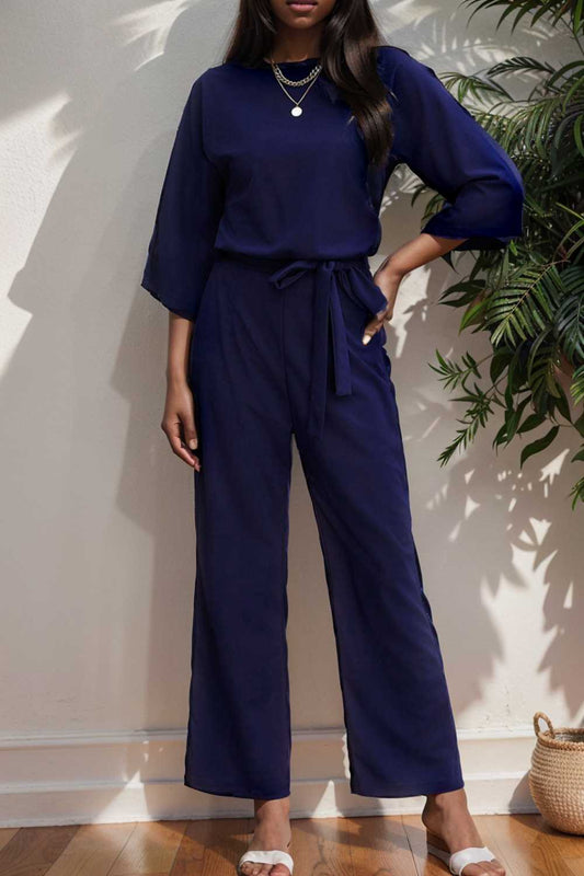 solid color one shoulder short sleeve jumpsuit 111068
