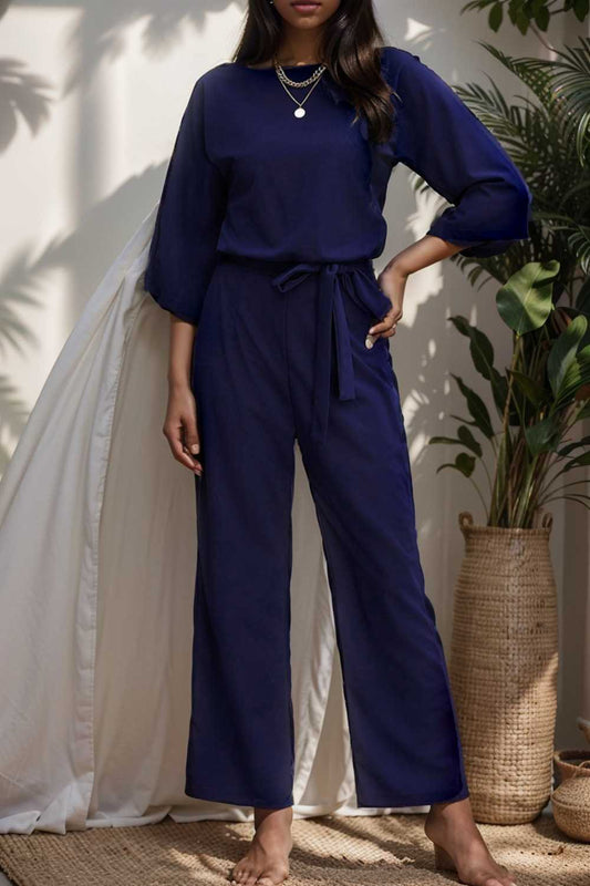 solid color one shoulder short sleeve jumpsuit 108435