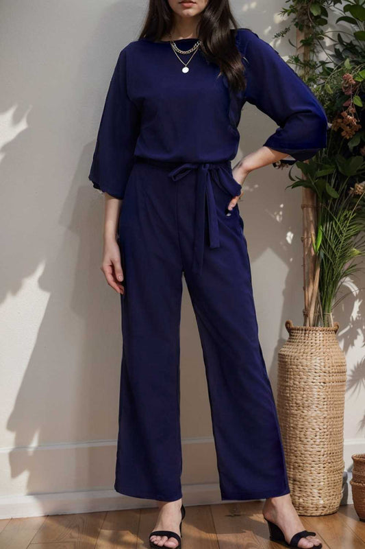 solid color one shoulder short sleeve jumpsuit 104963