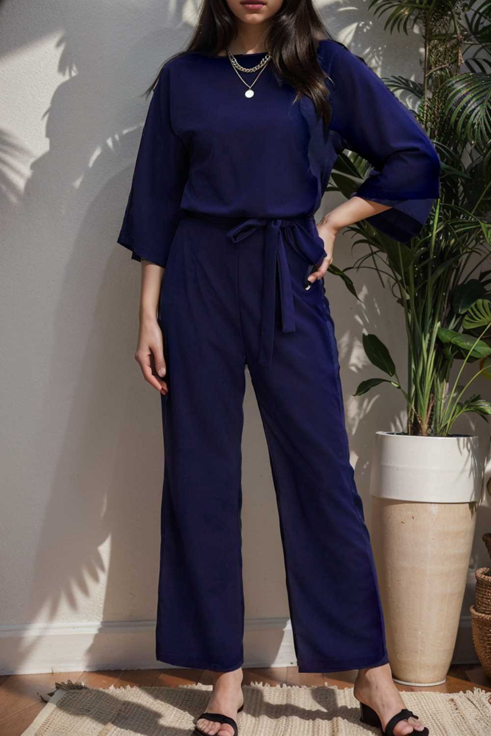 solid color one shoulder short sleeve jumpsuit 112143