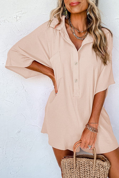 Solid Color Short Sleeve Lapel Loose T-Shirt