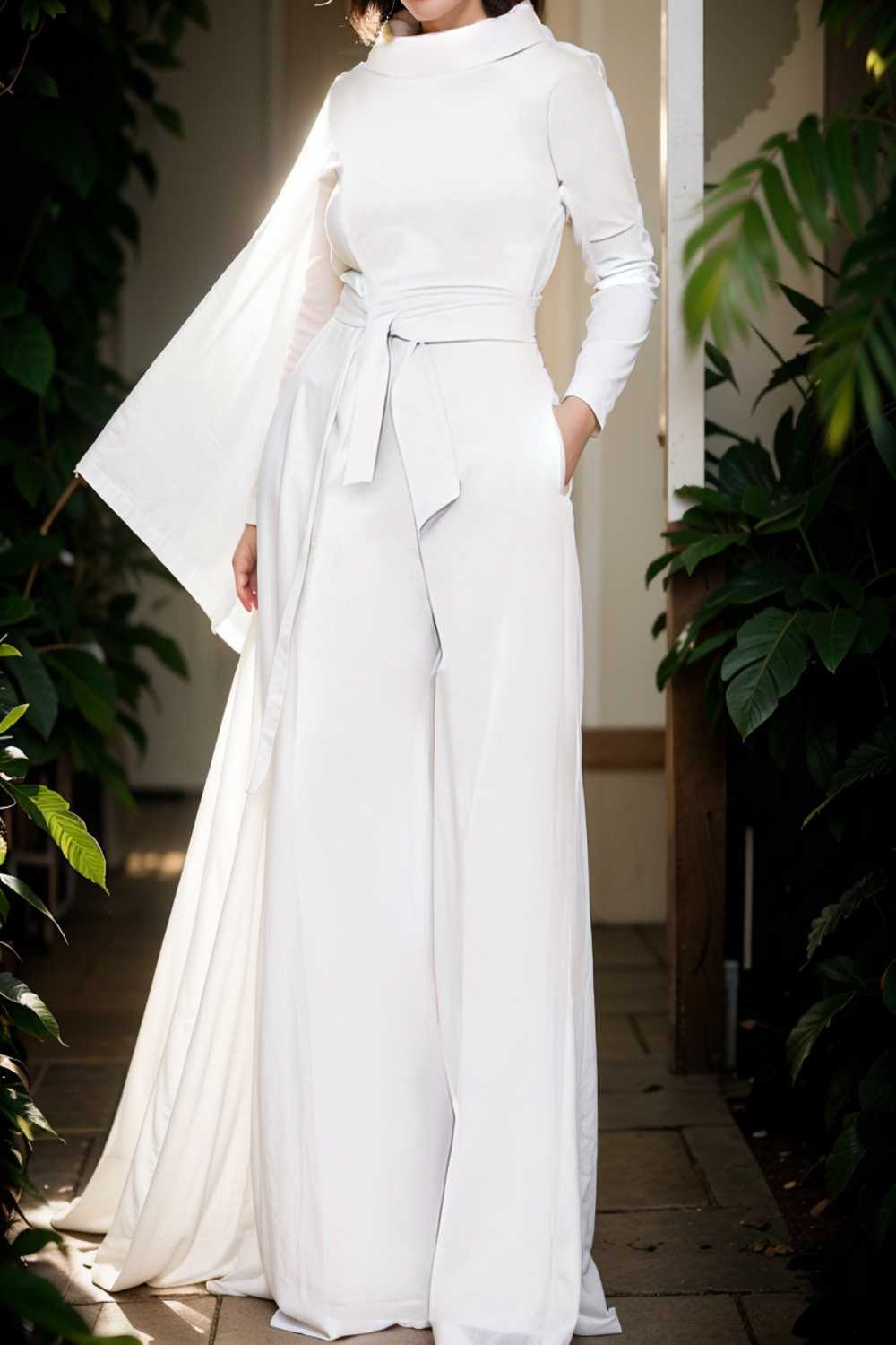 solid five point sleeve belted wide leg jumpsuit 108048
