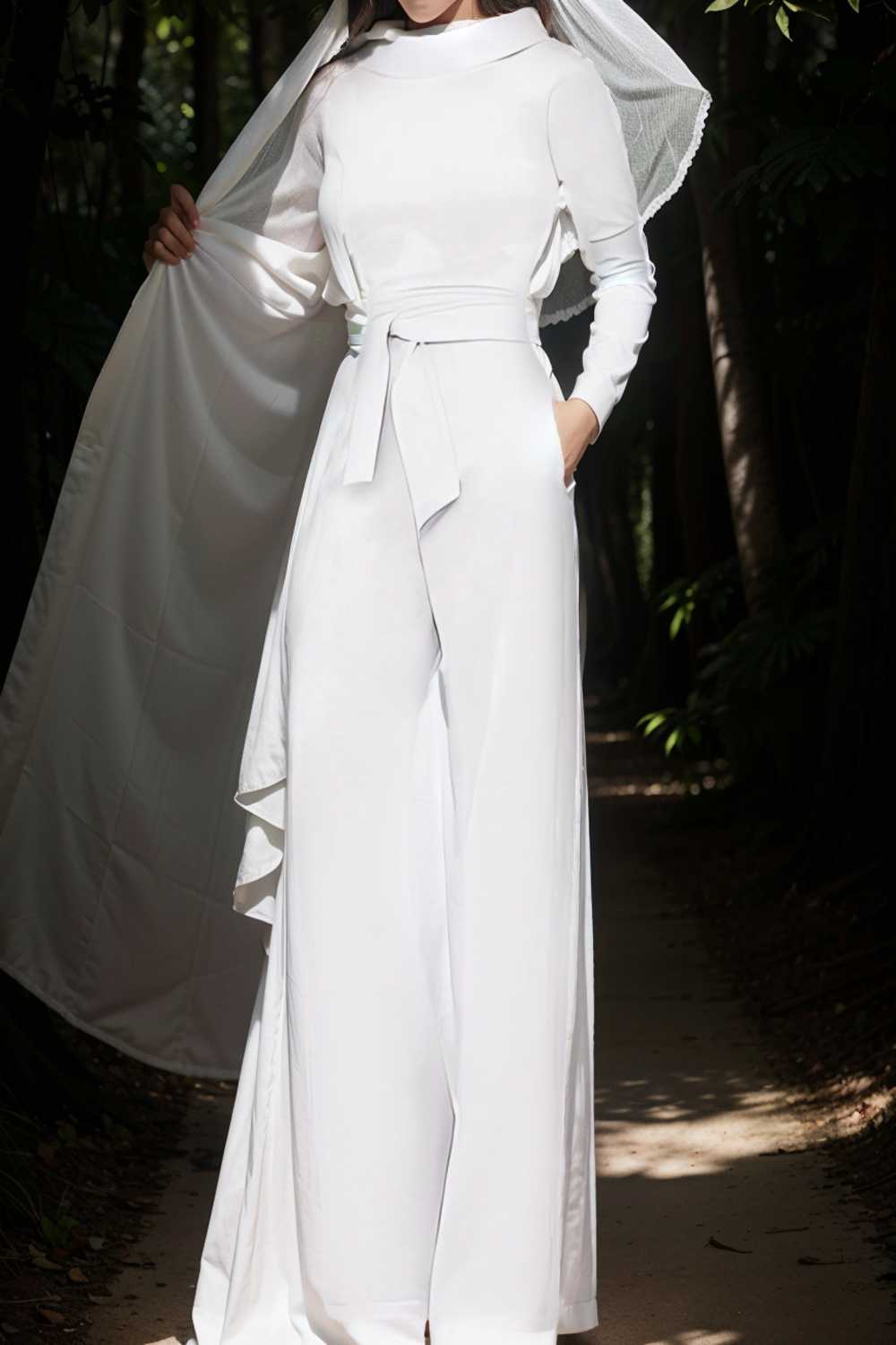 solid five point sleeve belted wide leg jumpsuit 108027