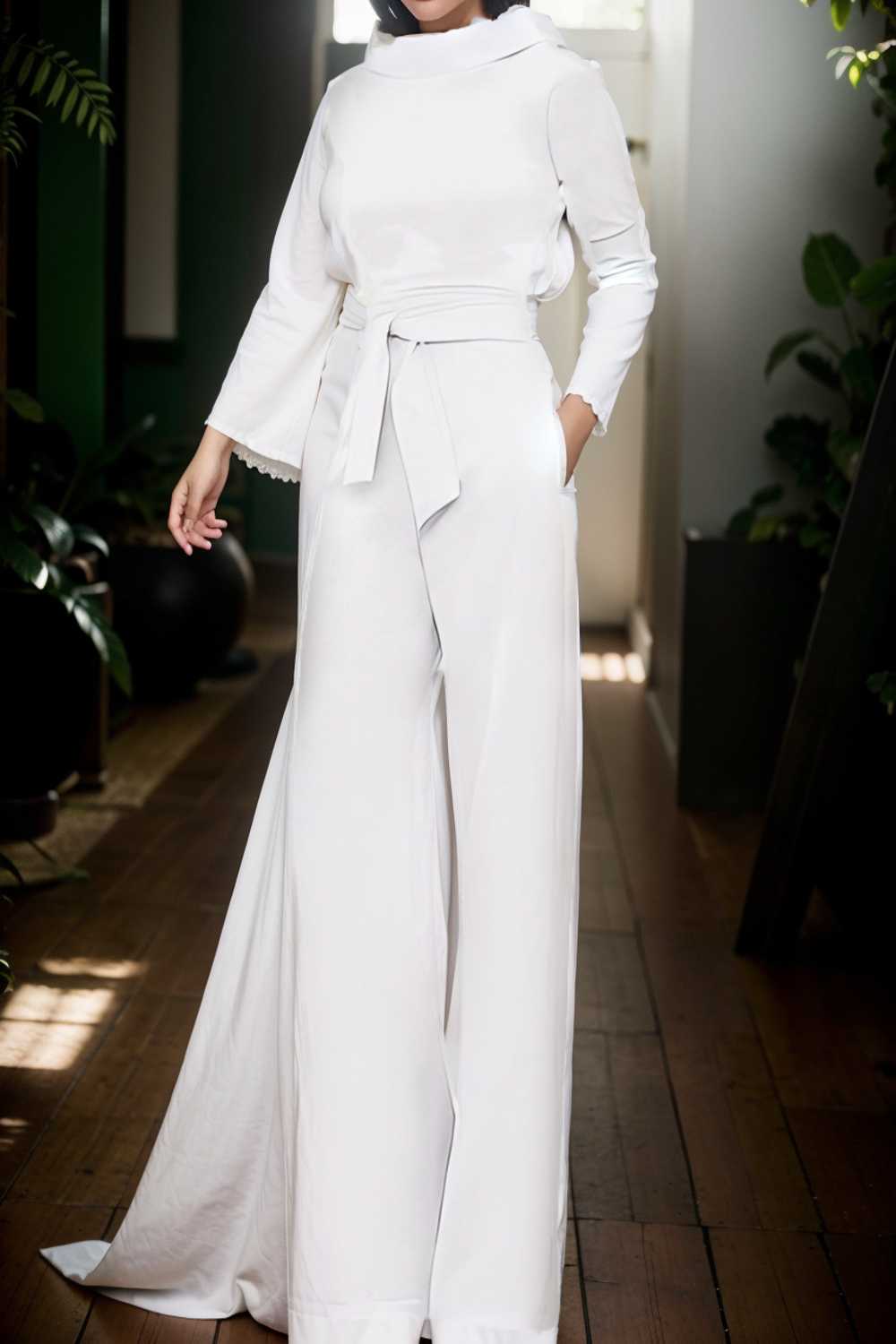 solid five point sleeve belted wide leg jumpsuit 108022