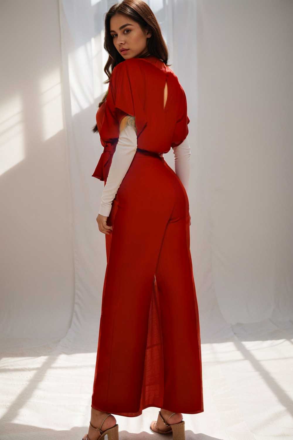 solid five point sleeve belted wide leg jumpsuit 108019