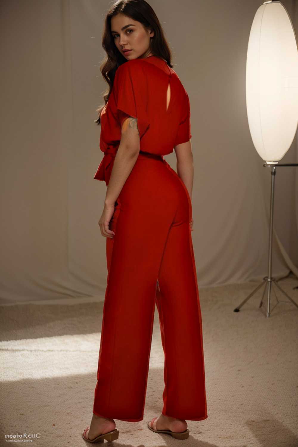 solid five point sleeve belted wide leg jumpsuit 108012