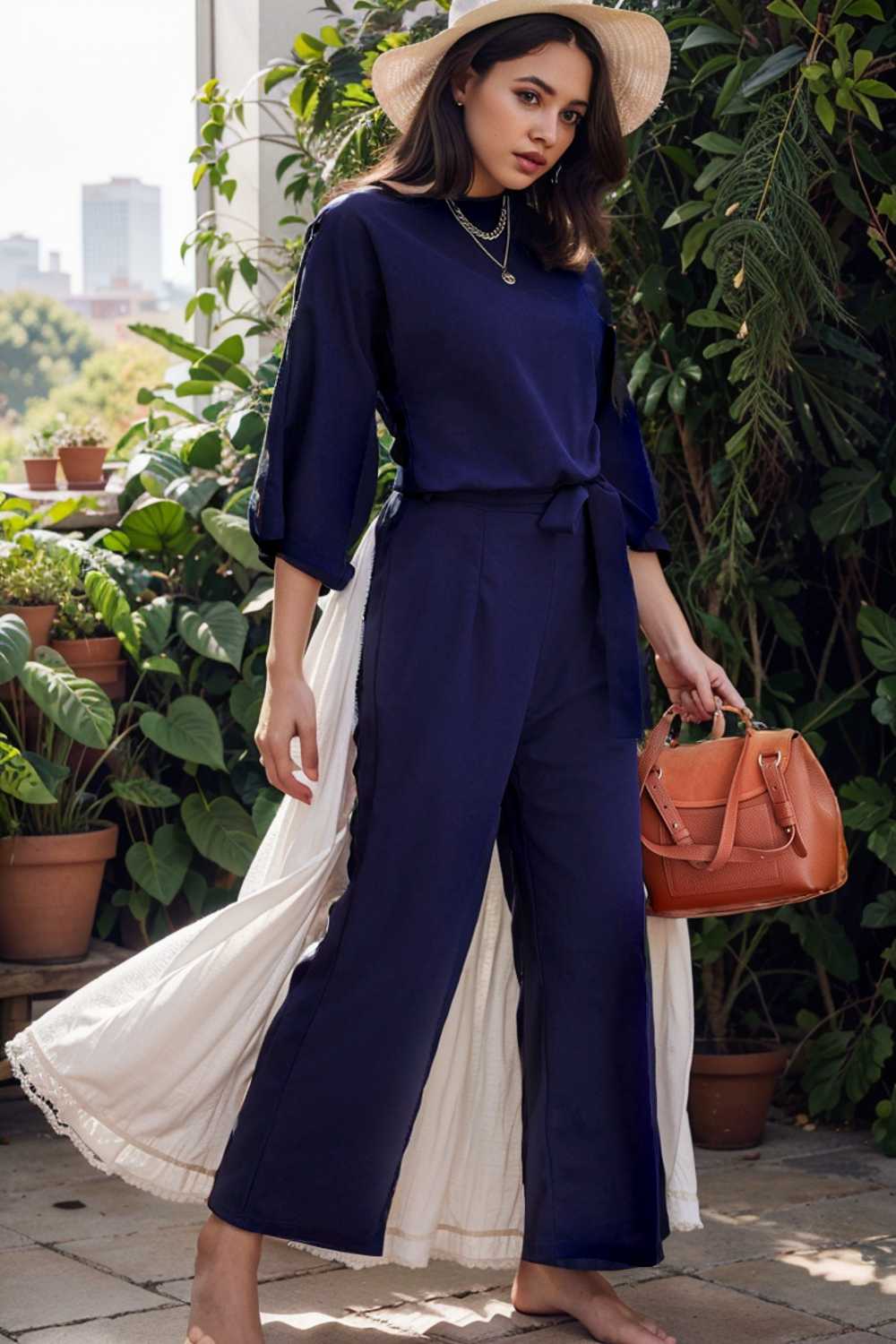 solid five point sleeve belted wide leg jumpsuit 107929