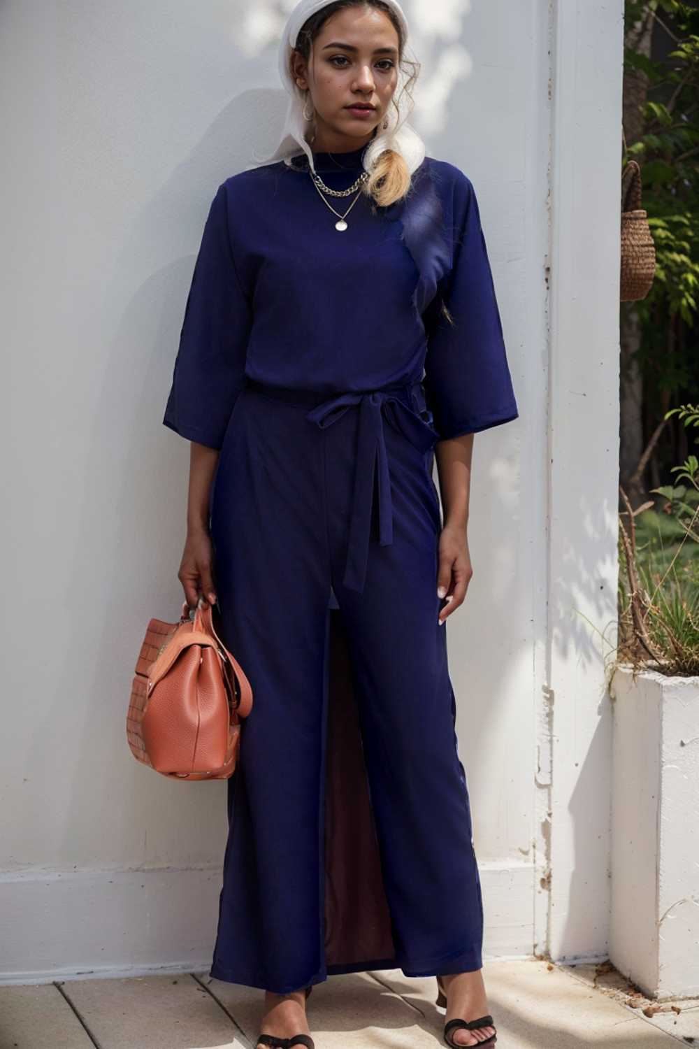 solid five point sleeve belted wide leg jumpsuit 106402
